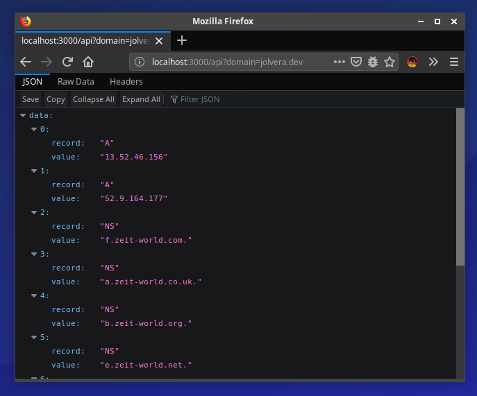 Screenshot of the Python function in the browser