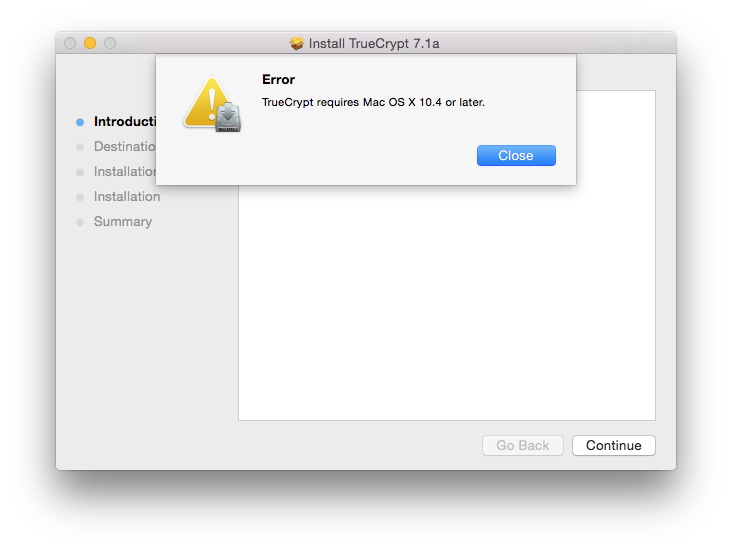 A TrueCrypt error when trying to install it without the fix